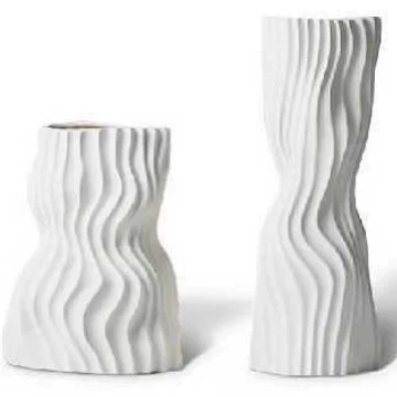 現代簡約黑色白色波紋收腰花器樣板房桌面裝飾藝術花瓶擺件