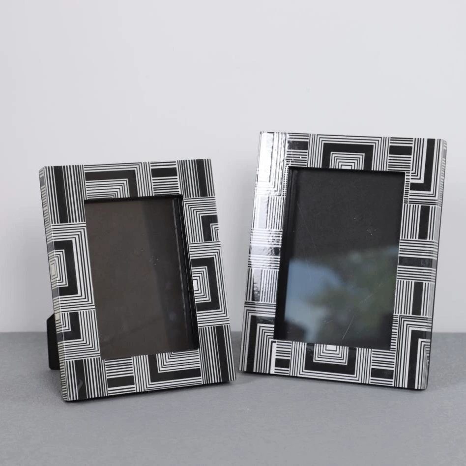 現代簡約相框擺件黑白條紋木質首相框託盤樣板間衣帽間梳粧檯擺件