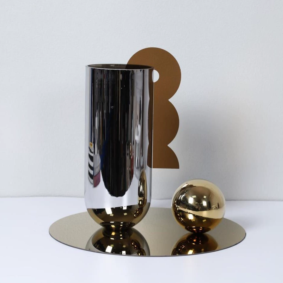 幾何花瓶現代極簡亞克力插片鏡面ins北歐雕塑樣板房茶几花瓶擺件