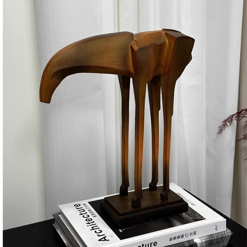 現代意式極簡侘寂抽象木馬擺件茶室書房桌面玄關家居裝飾品擺件