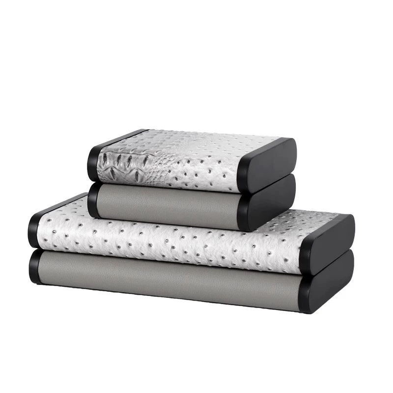 現代意式極簡輕奢鱷魚紋灰色皮革收納盒擺件書房桌面家居裝飾擺件