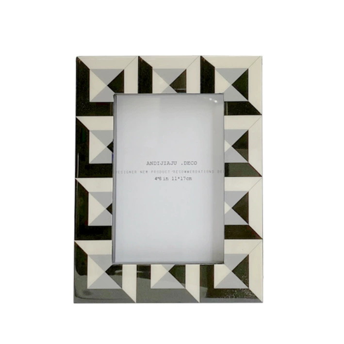 現代簡約黑白格子木質烤漆相框擺件6寸7寸框創意擺件裝飾臥室床頭