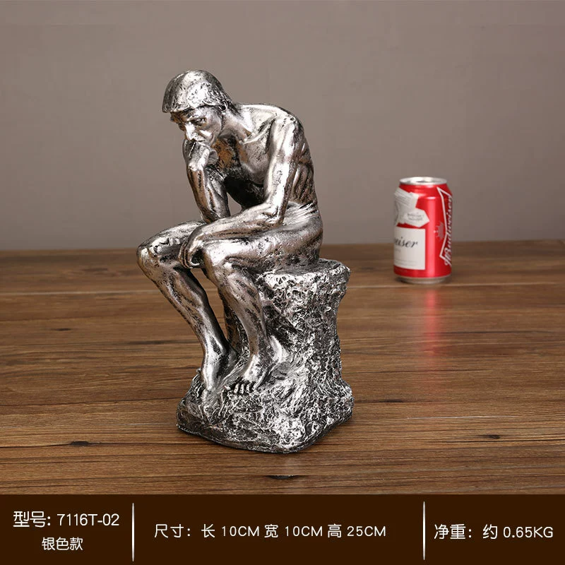 歐式思考者擺件復古人物雕塑模型裝飾品擺設書櫃電視櫃輕奢工藝品