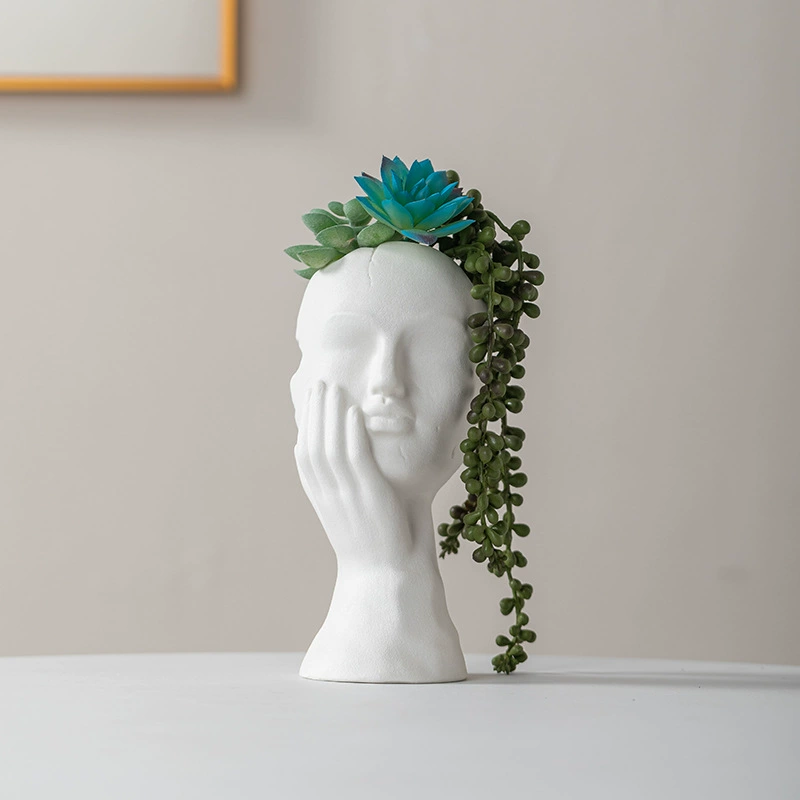 跨境歐式簡約陶瓷人像花瓶磨砂水培幹花器家居擺件裝飾創意花瓶