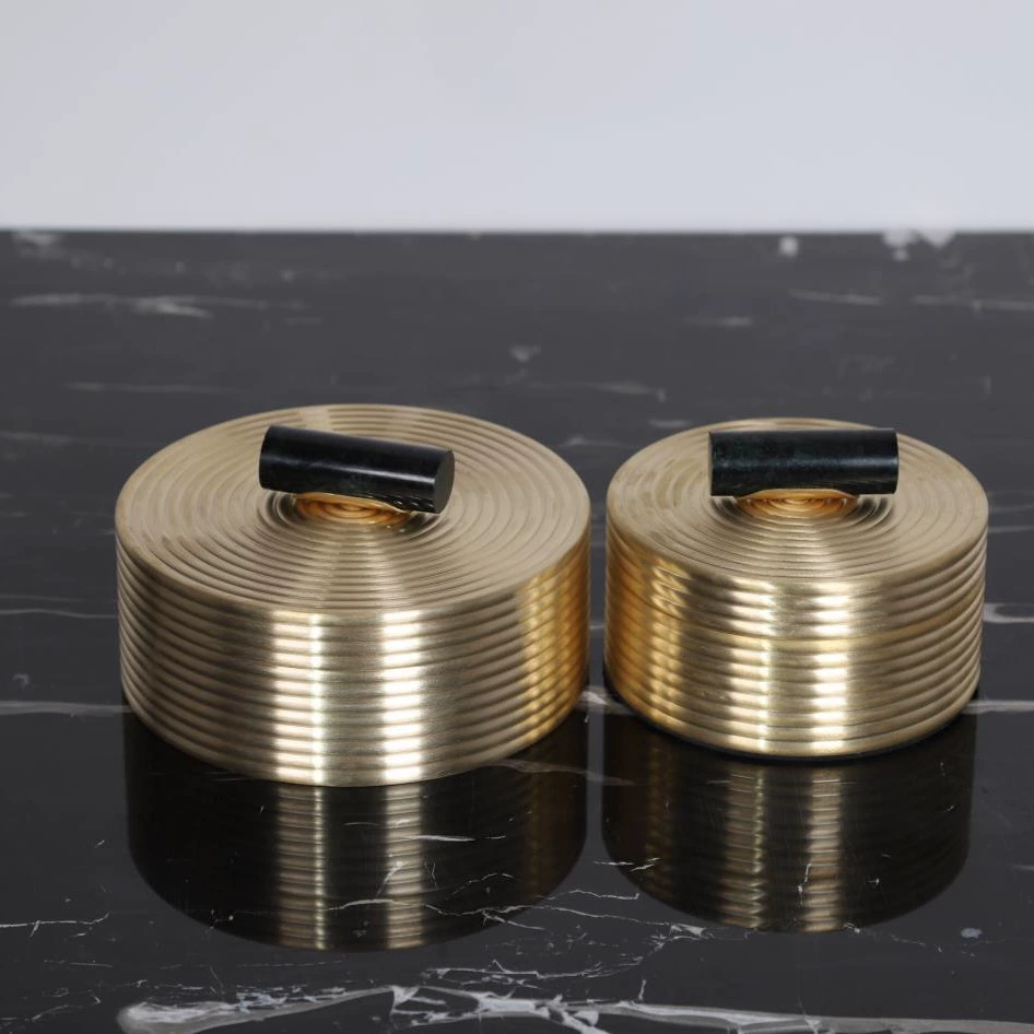 現代新中式擺件樣板間臥室妝台銅色首飾盒圓形首飾盒書房裝飾盒