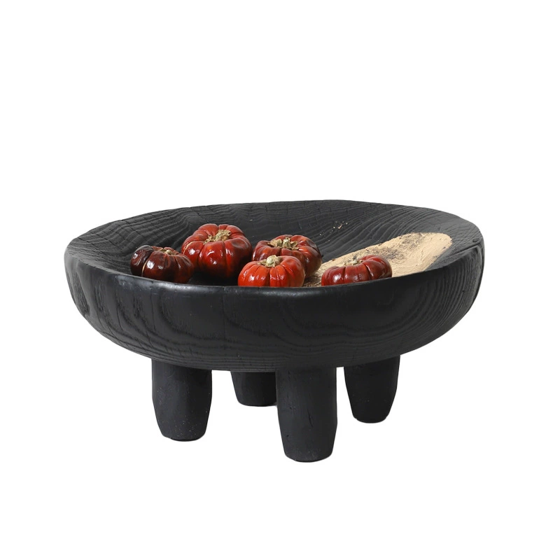 現代侘寂藝術樹脂仿炭化木紋果盤裝飾藝術桌面擺件樣板間售樓處民