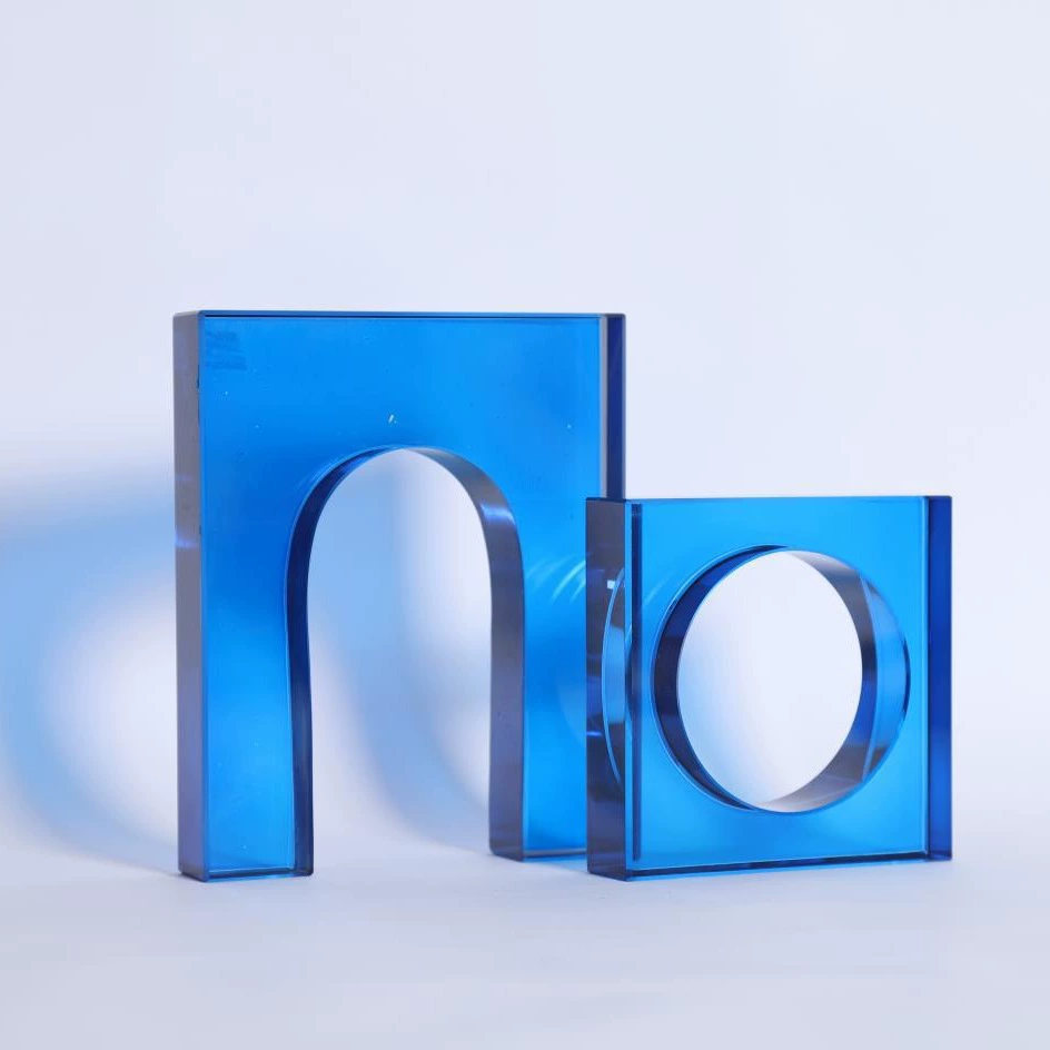 現代簡約歐式輕奢藍色灰色透明水晶門型擺件樣板房軟裝飾品