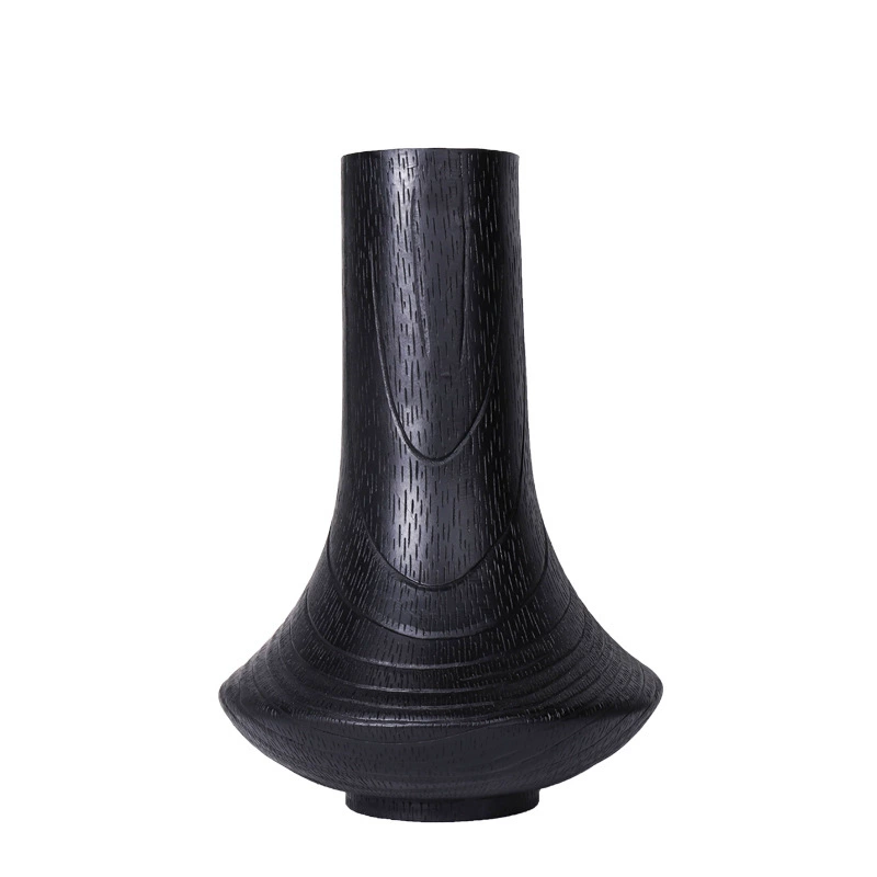 現代簡約黑色木紋樹脂花器 創意輕奢花瓶客廳樣板間玄關幹花插