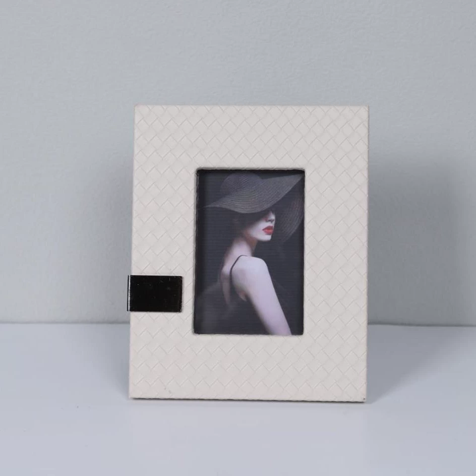 簡約現代高端編織皮質相框擺台臥室床頭櫃書房桌面家居裝飾品擺件