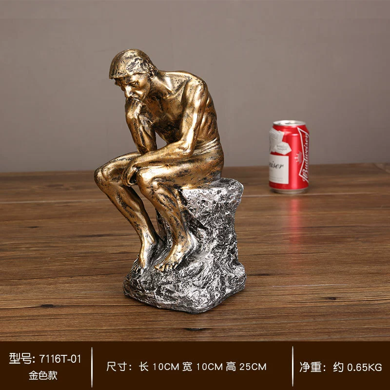 歐式思考者擺件復古人物雕塑模型裝飾品擺設書櫃電視櫃輕奢工藝品