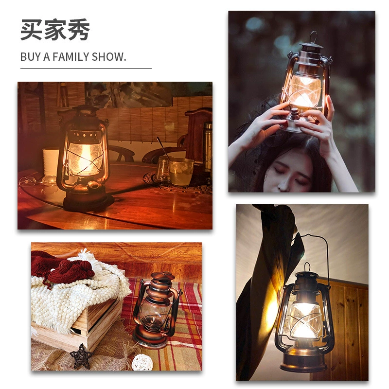 日韓外貿熱銷復古煤油燈古銅色馬燈戶外垂釣野營露營燈工藝品擺件