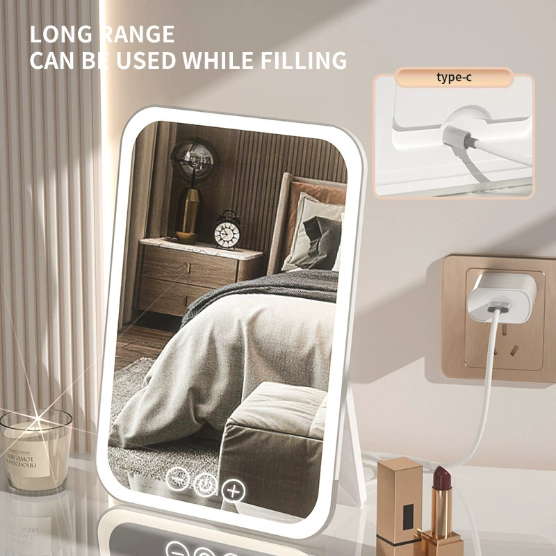 跨境爆款led化妝鏡便攜鏡子可折疊帶燈梳妝鏡臺式桌面補光鏡子