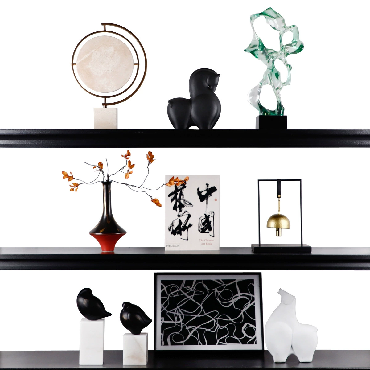 新中式茶室書房設計師組合軟裝陳列會所軟裝飾品樣板間售樓處擺件