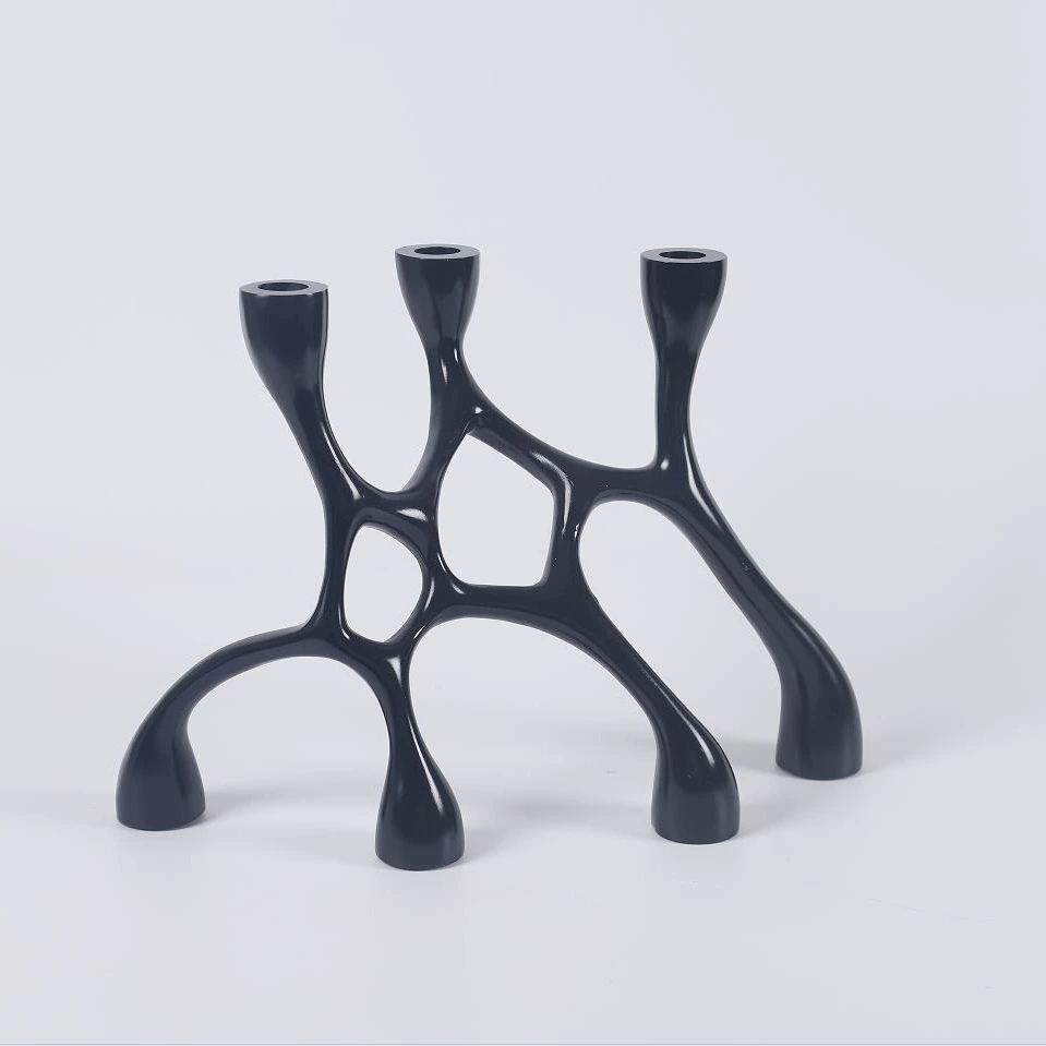 現代簡約銀色黑色幾何交織網狀樹脂燭臺家居樣板間售樓處玄關擺件