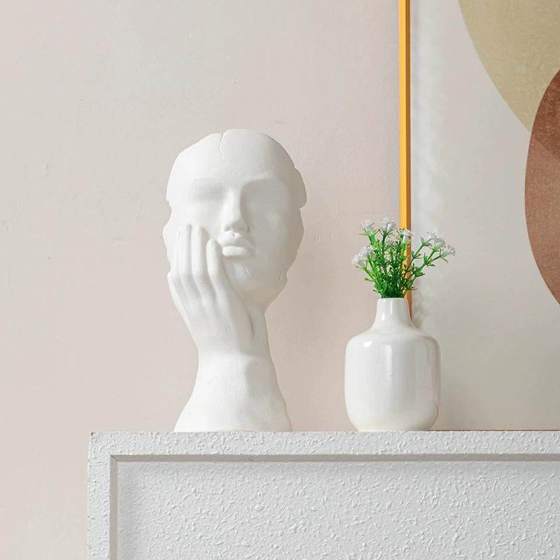 跨境歐式簡約陶瓷人像花瓶磨砂水培幹花器家居擺件裝飾創意花瓶