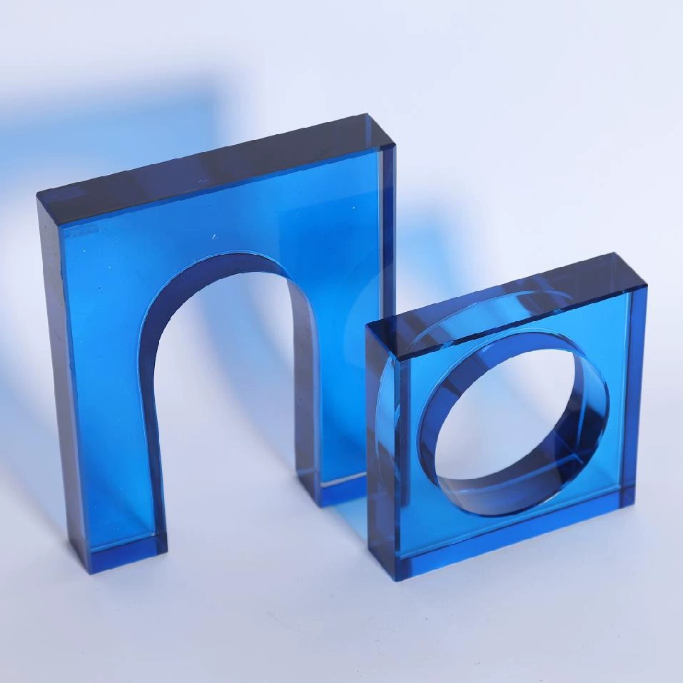現代簡約歐式輕奢藍色灰色透明水晶門型擺件樣板房軟裝飾品