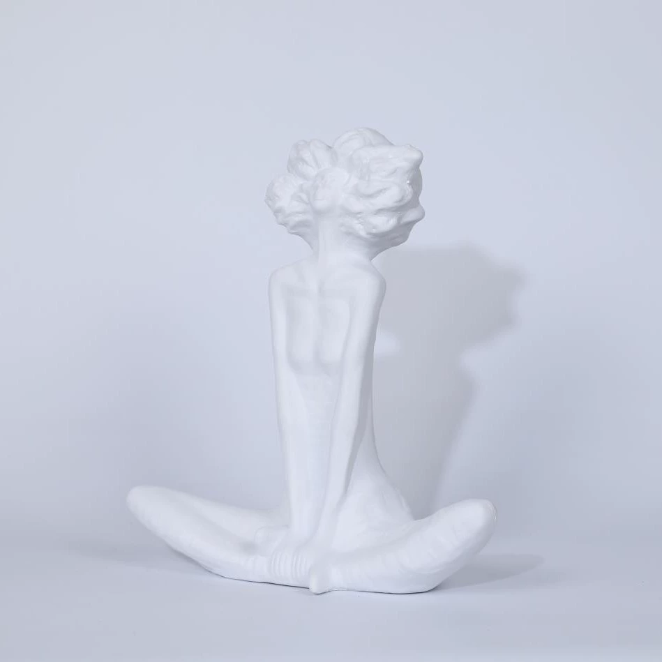 創意抽象白色爆炸頭女生人物雕塑新房板房家居裝飾樹脂工藝品擺件