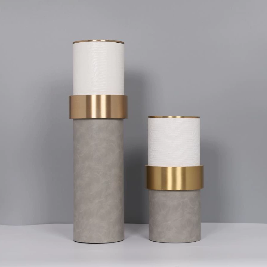 家居輕奢樣板房間客廳皮革花器花瓶子金環皮質幾何花器擺件