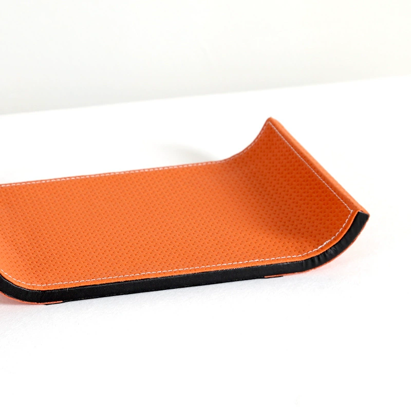 現代簡約北極簡灰色橙色皮革收納臥室樣板房茶几桌面託盤擺件