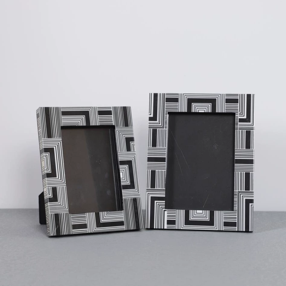 現代簡約相框擺件黑白條紋木質首相框託盤樣板間衣帽間梳粧檯擺件