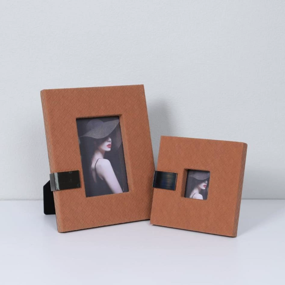 簡約現代高端編織皮質相框擺台臥室床頭櫃書房桌面家居裝飾品擺件