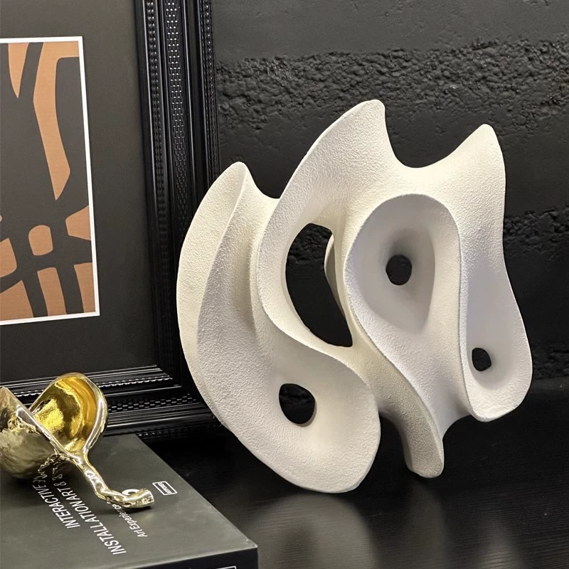 現代藝術白色律動幾何波浪漫擺件軟裝飾品樣板間客廳茶几書房擺設