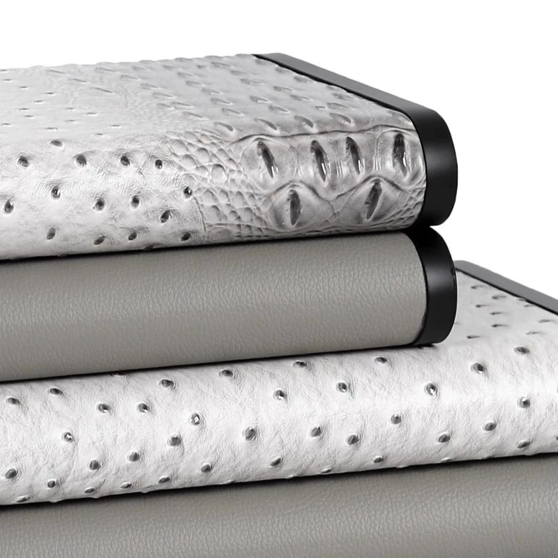 現代意式極簡輕奢鱷魚紋灰色皮革收納盒擺件書房桌面家居裝飾擺件