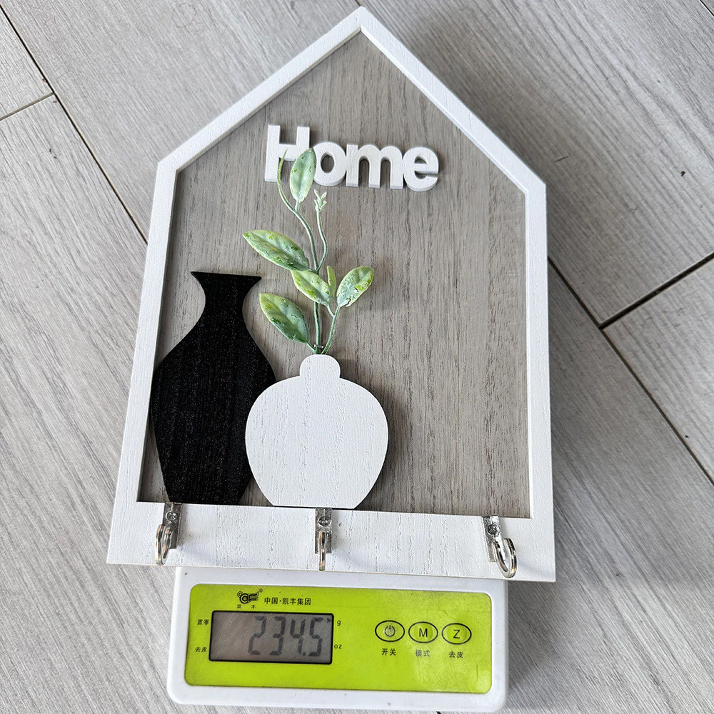 ins北歐方型木質壁掛牌鑰匙掛勾 HOME花瓶綠植裝飾造型 鄉村風玄關客廳牆上鑰匙 台灣出貨