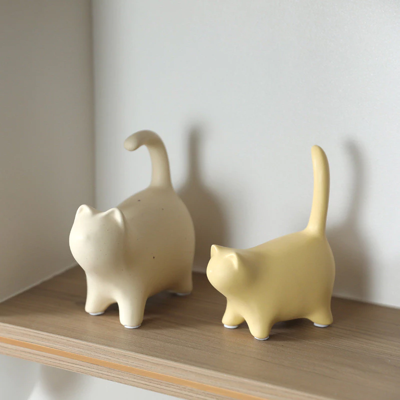 創意陶瓷貓咪擺件 客廳電視櫃家居現代簡約酒櫃辦公室桌面軟裝飾品 台灣出貨