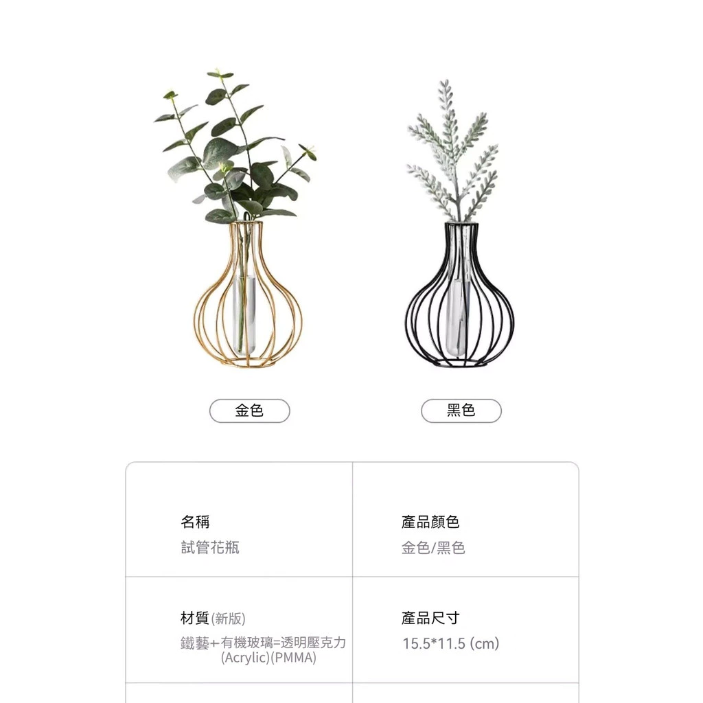 Ins風格簍空鐵藝試管花器 北歐創意簡約客廳插花擺件 桌面水培器皿 裝飾花器 台灣現貨出貨