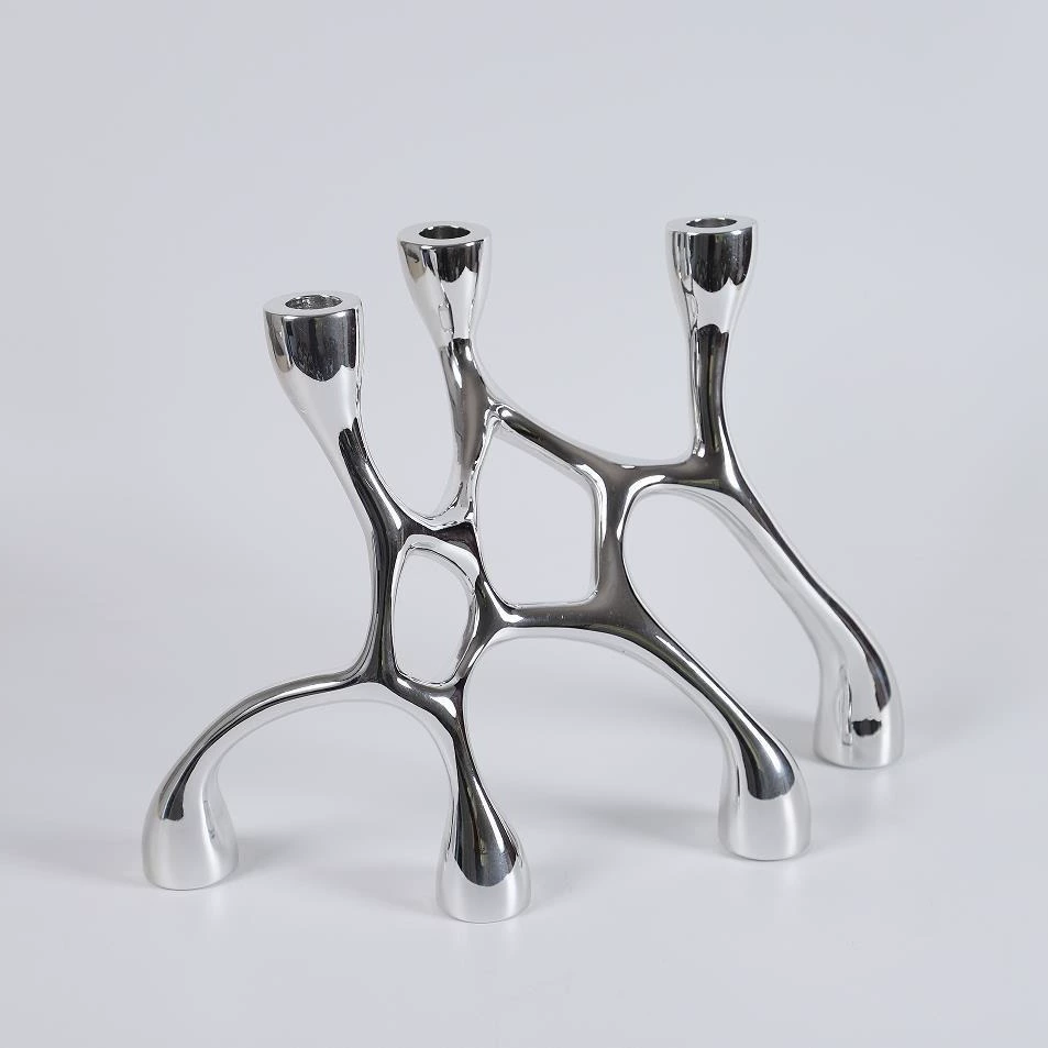 現代簡約銀色黑色幾何交織網狀樹脂燭臺家居樣板間售樓處玄關擺件