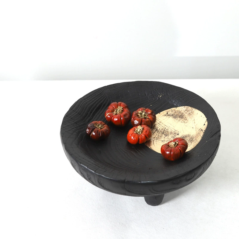 現代侘寂藝術樹脂仿炭化木紋果盤裝飾藝術桌面擺件樣板間售樓處民