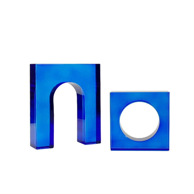 現代簡約歐式輕奢藍色灰色透明水晶門型擺件樣板房軟裝飾品