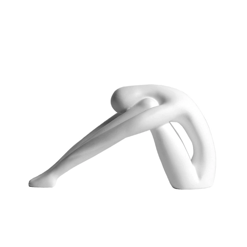 樣板間簡約白色抱膝人物抽象擺件人體藝術客廳臥室藝術裝飾品