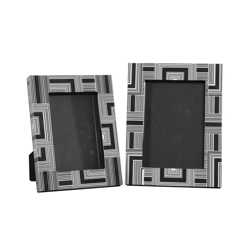 現代簡約相框擺件黑白條紋木質首相框託盤樣板間衣帽間梳粧檯擺件