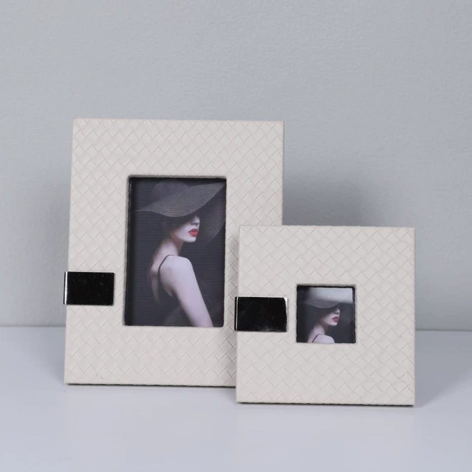 簡約現代高端編織皮質相框擺台臥室床頭櫃書房桌面家居裝飾品擺件