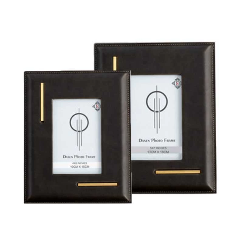 輕奢相框樣板間主臥室書桌面擺台樣板房皮革金屬相框擺件輕奢