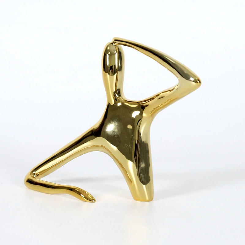 現代創意簡約輕奢遠方抽象金色人物桌面擺件樹脂樣品屋客廳藝術