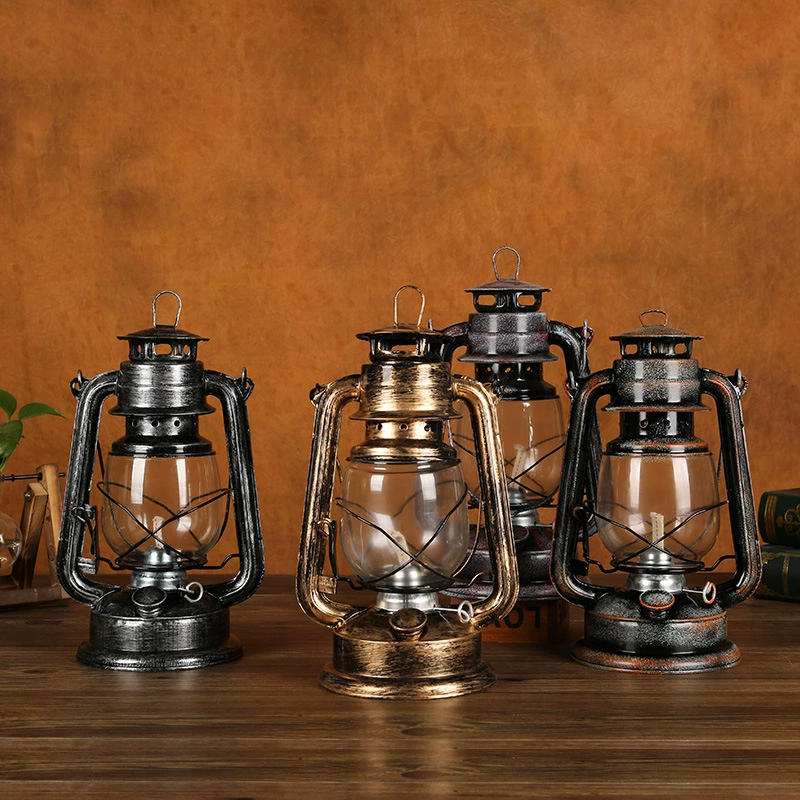 日韓外貿熱銷復古煤油燈古銅色馬燈戶外垂釣野營露營燈工藝品擺件