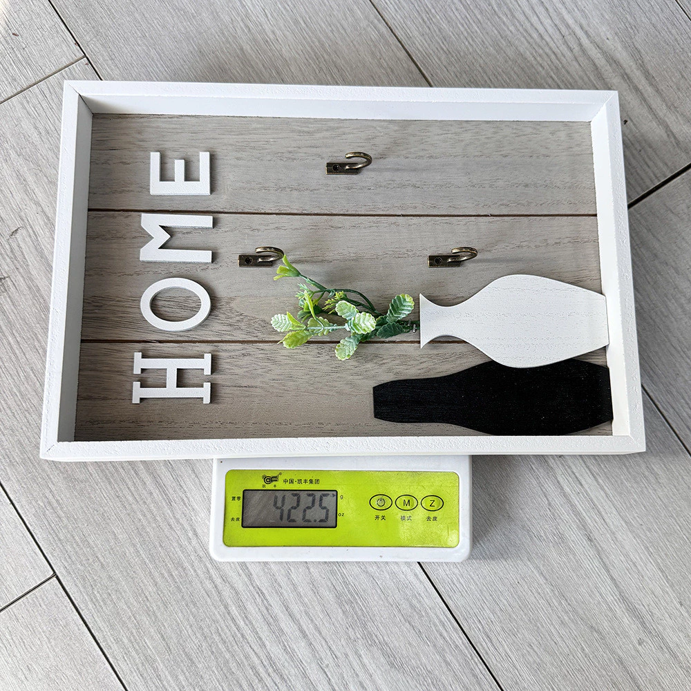 ins北歐方型木質壁掛牌鑰匙掛勾 HOME花瓶綠植裝飾造型 鄉村風玄關客廳牆上鑰匙 台灣出貨