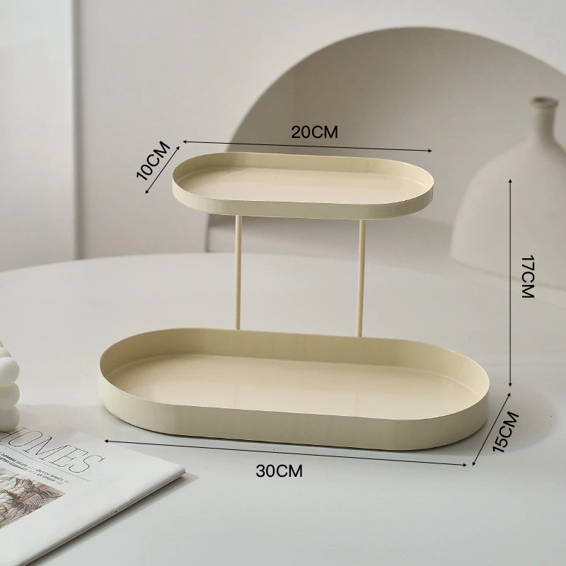 檯面整理術 化妝品收納盒 香薰桌面托盤 洗漱臺梳妝台 玄關鑰匙置物鐵製雙層架 台灣出貨