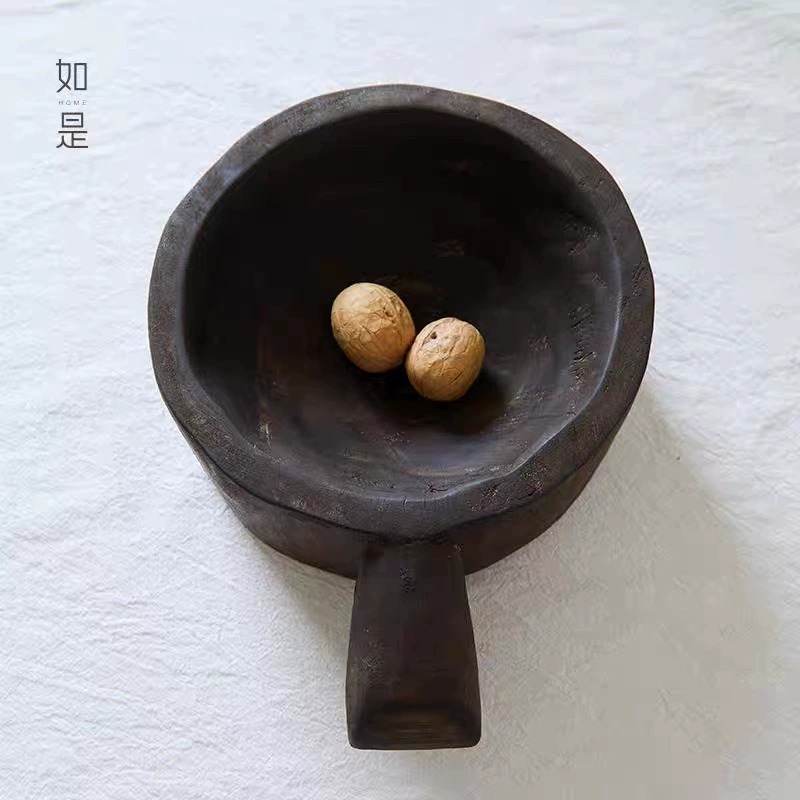 侘寂風做舊木質果盤手工藝品乾果盤藝術自然系民宿復古擺件