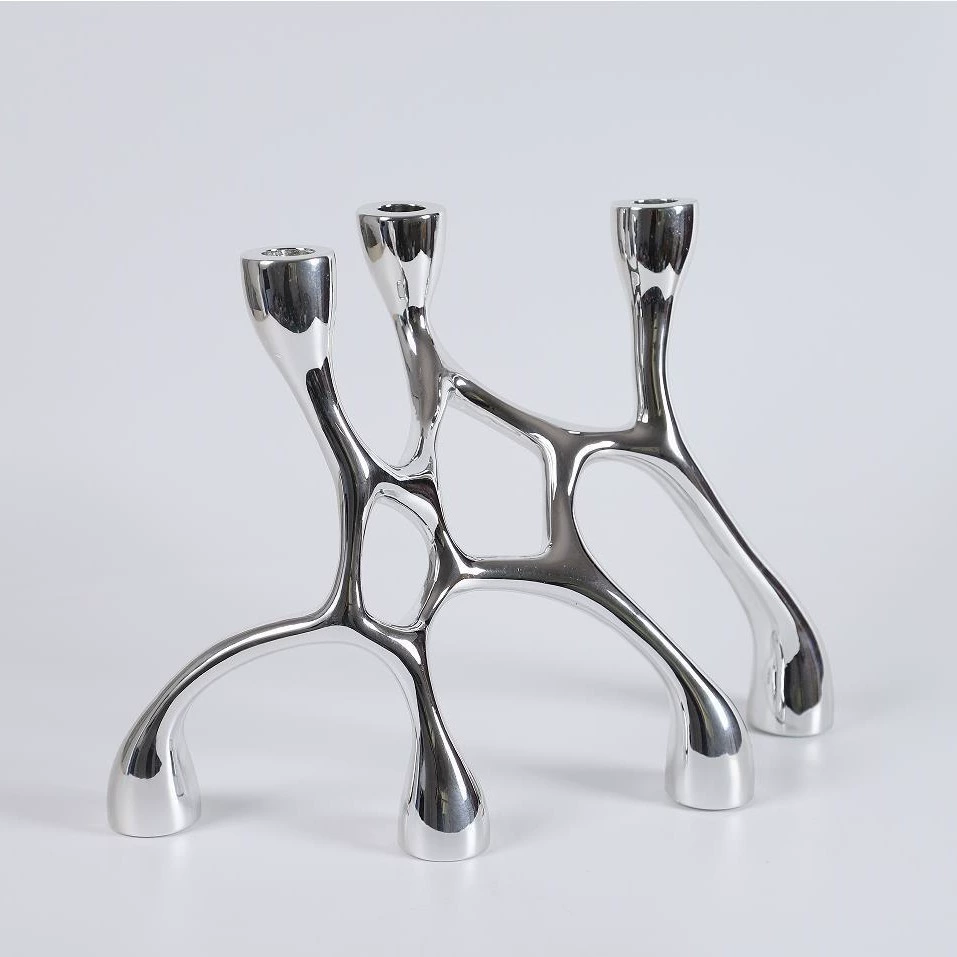 現代簡約銀色黑色幾何交織網狀樹脂燭臺家居樣板間售樓處玄關擺件