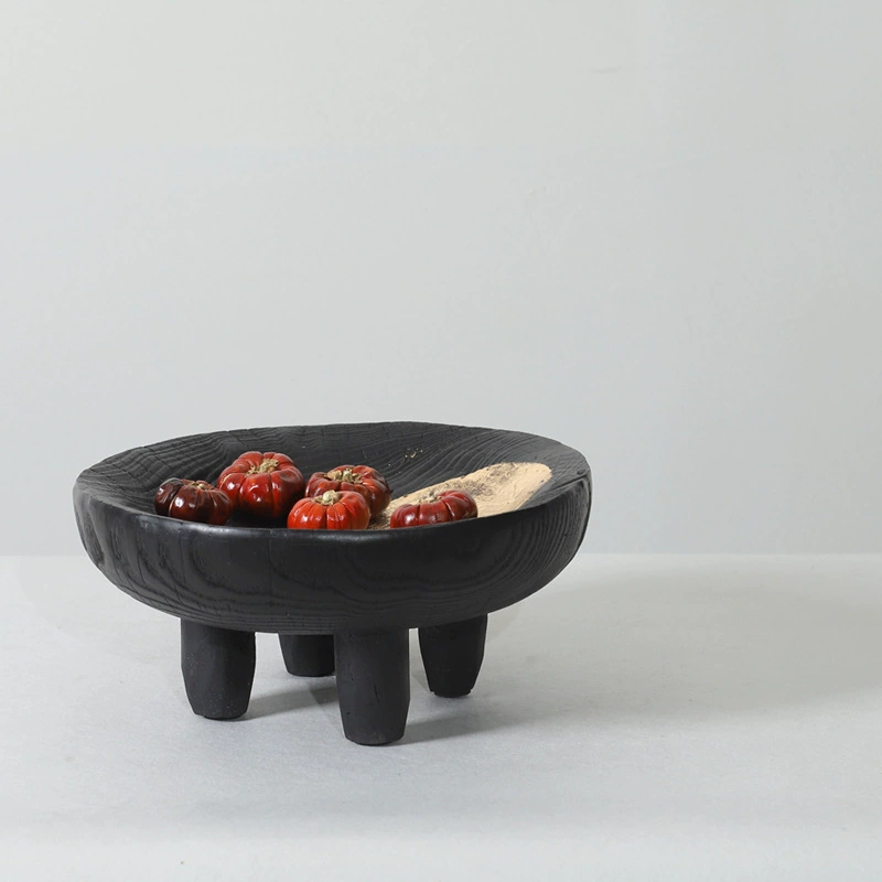 現代侘寂藝術樹脂仿炭化木紋果盤裝飾藝術桌面擺件樣板間售樓處民