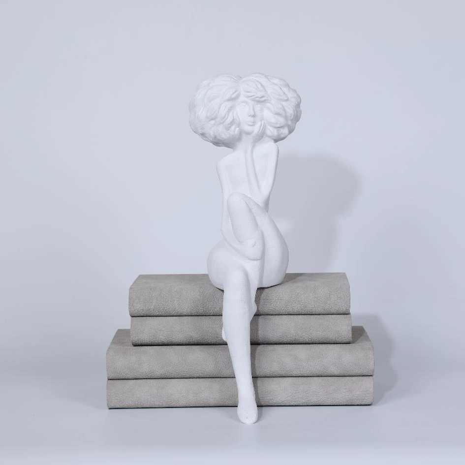 創意抽象白色爆炸頭女生人物雕塑新房板房家居裝飾樹脂工藝品擺件
