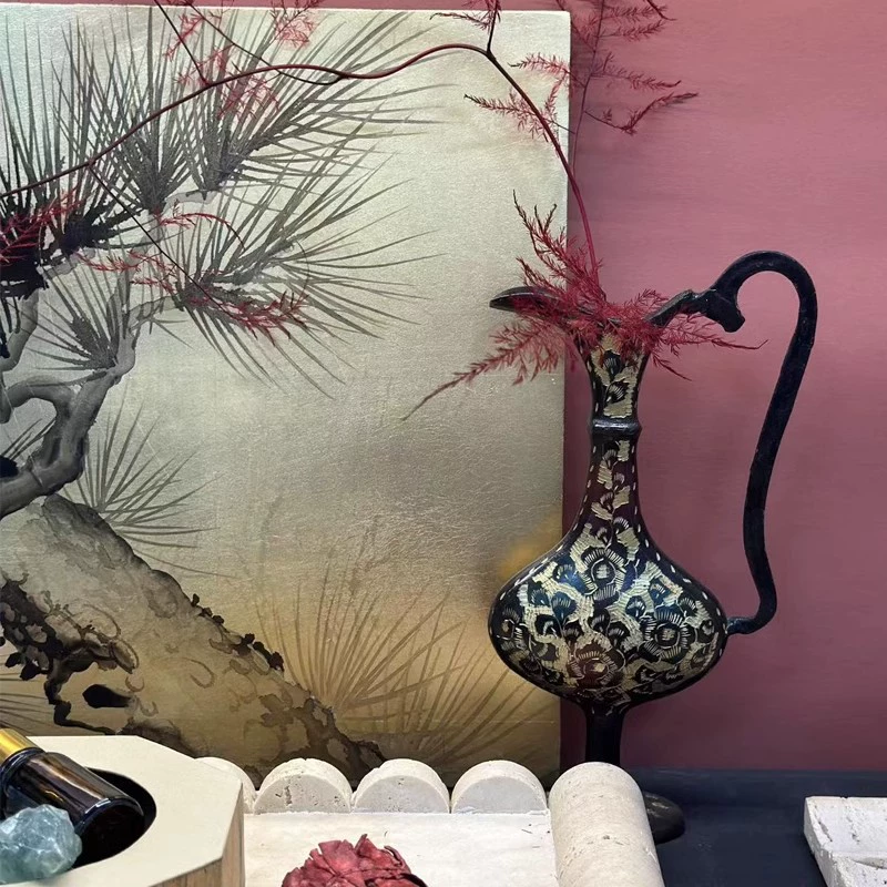 新中式裝飾畫高級迎客松設計師款家居軟裝飾品擺件婚紗照桌面擺台