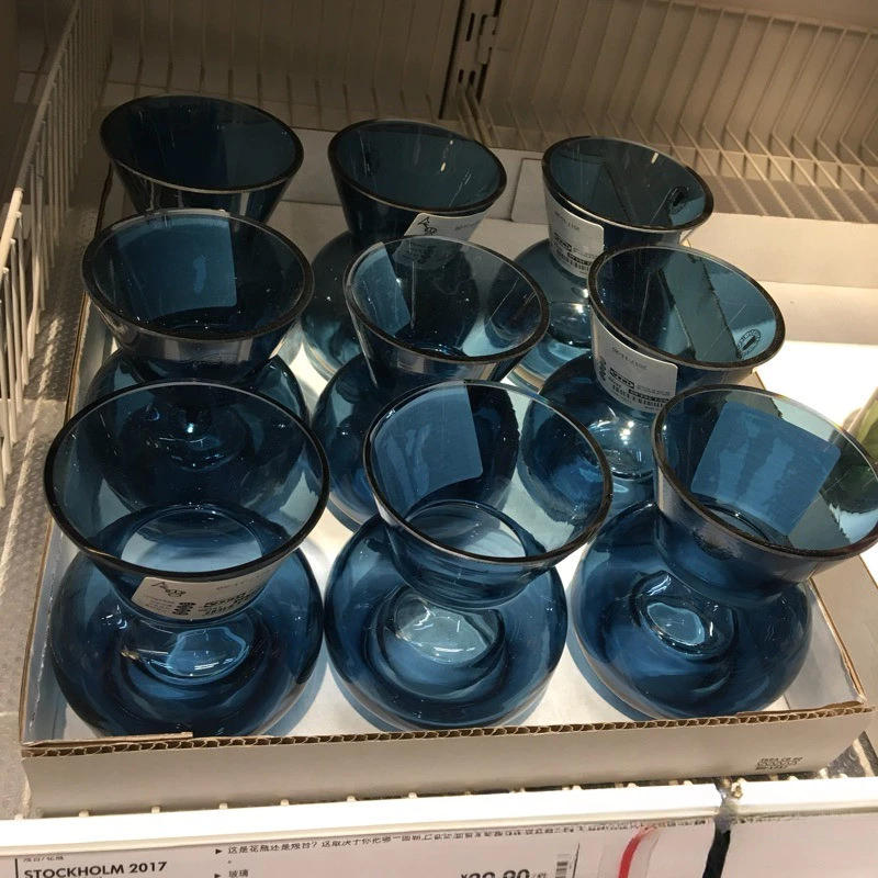 文創兩用玻璃花器擺飾 燭台花瓶 深海藍玻璃燭台單只花瓶布置擺飾品 台灣出貨