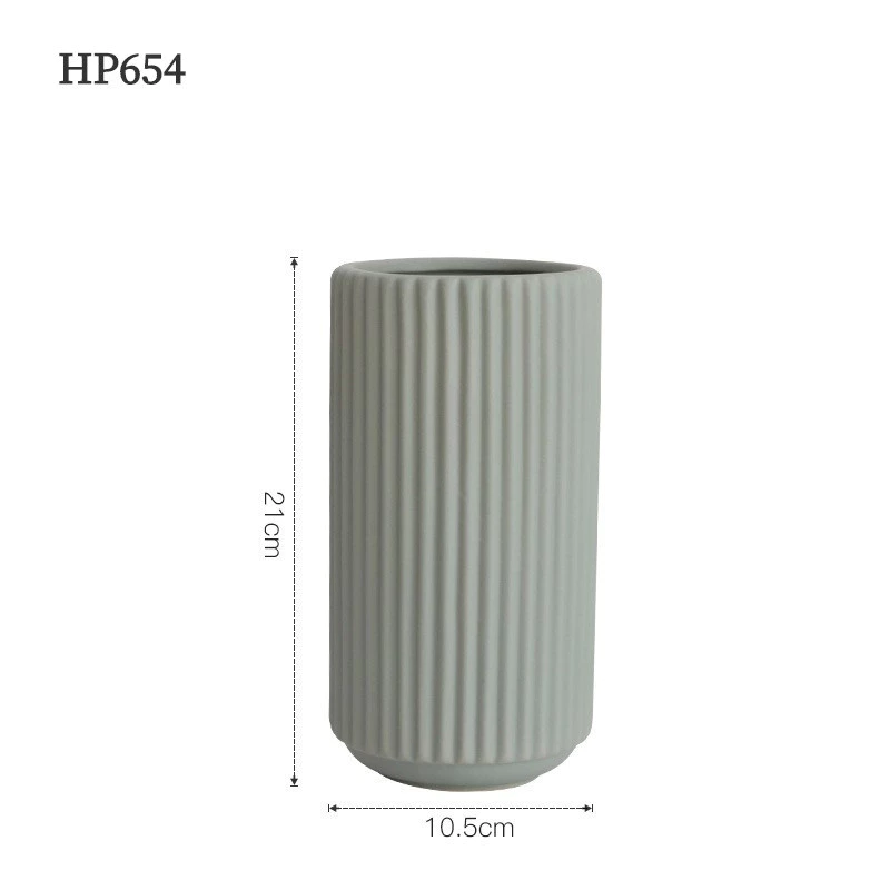 北歐陶瓷 豎紋 乾花 插花瓶 擺飾簡約 花器 軟裝 飾品 台灣出貨