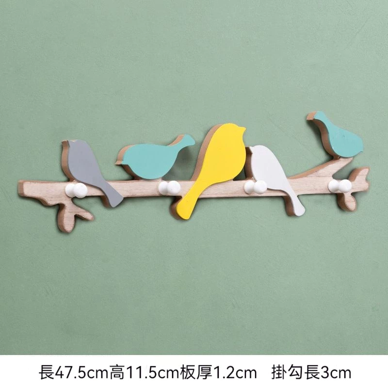 北歐小鳥掛勾(4勾)木質加厚掛衣勾免打孔掛牆釘牆排勾創意一排衣帽架 台灣出貨