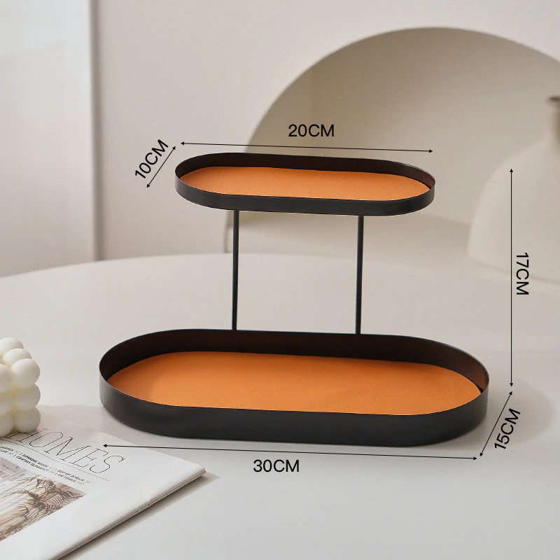 檯面整理術 化妝品收納盒 香薰桌面托盤 洗漱臺梳妝台 玄關鑰匙置物鐵製雙層架 台灣出貨